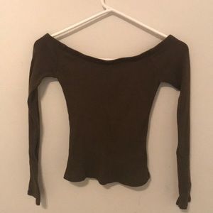 Off the shoulder ribbed long sleeve